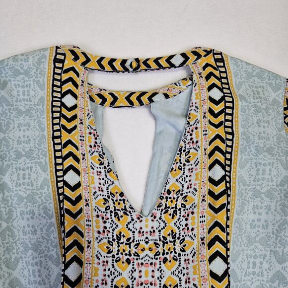 Free People Tegan Border Boho Mini Dress Floral Tunic Flowy Fairy Pockets Blue 4 - Picture 12 of 16